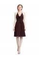 A-Line Halter Neck Soft Chiffon Knee Length Burgundy Gold Bridesmaid Dress Barrie