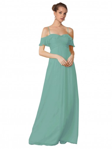 A-Line Spaghetti Straps Soft Chiffon Long Seaside Bridesmaid Dress Barrie