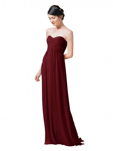 A-Line Strapless Soft Chiffon Long Burgundy Bridesmaid Dress Barrie