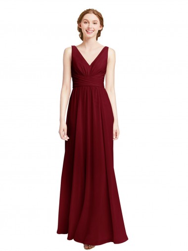 A-Line V-Neck Chiffon Long Burgundy Bridesmaid Dress / Evening Gowns Barrie