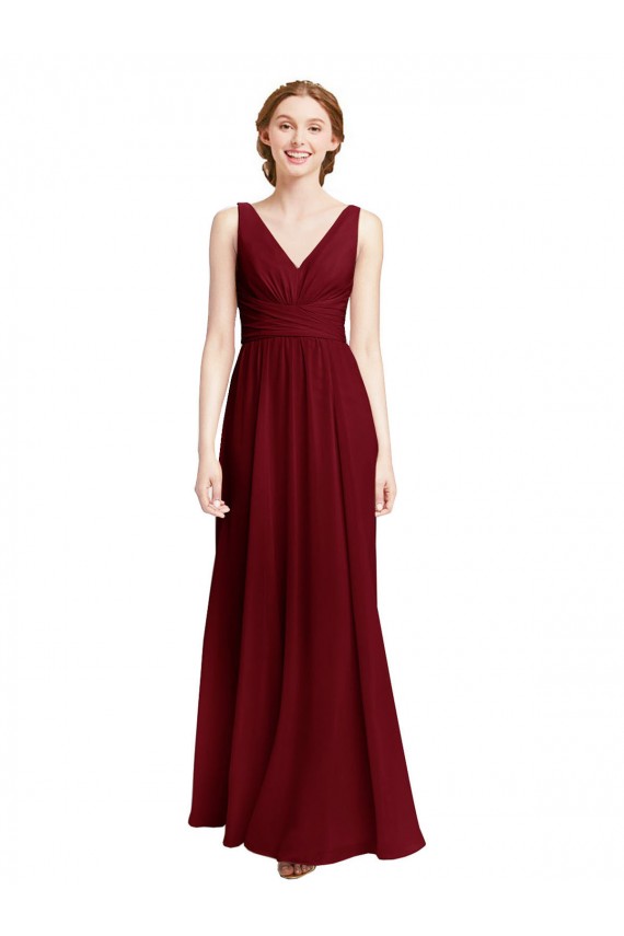 A-Line V-Neck Chiffon Long Burgundy Bridesmaid Dress / Evening Gowns Barrie
