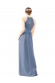 Sheath High Neck Soft Chiffon Long Dusty Blue Bridesmaid Dress Barrie