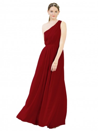 A-Line One Shoulder Chiffon Long Burgundy Bridesmaid Dress / Evening Dress Barrie