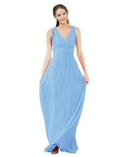 A-Line V-Neck Soft Chiffon Long Periwinkle Bridesmaid Dress Barrie