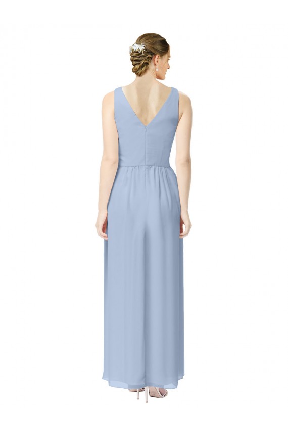 A-Line V-Neck Soft Chiffon Long Periwinkle Bridesmaid Dress Barrie