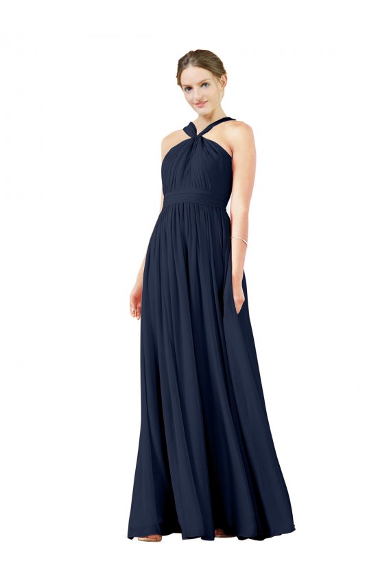 Princess V-Neck Chiffon Long Dark Navy Bridesmaid Gowns Barrie