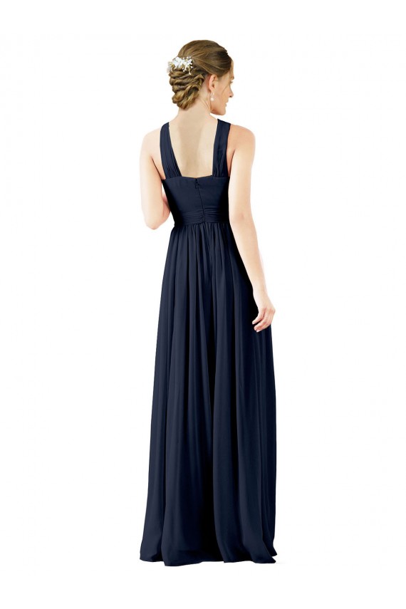 Princess V-Neck Chiffon Long Dark Navy Bridesmaid Gowns Barrie