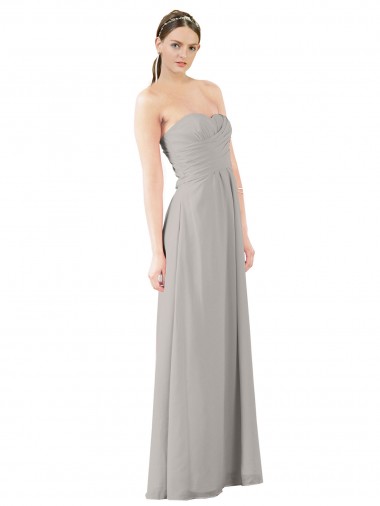 A-Line Strapless Soft Chiffon Long Oyster Silver Bridesmaid Dress Barrie