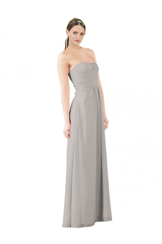 A-Line Strapless Soft Chiffon Long Oyster Silver Bridesmaid Dress Barrie