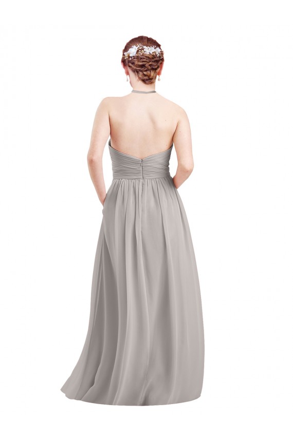 A-Line High Neck Soft Chiffon Long Dark Navy Evening Gowns / Bridesmaid Dress Barrie