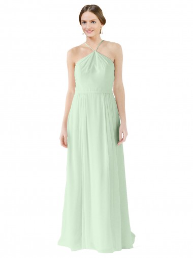A-Line Halter Neck Soft Chiffon Long Sage Bridesmaid Dress Barrie