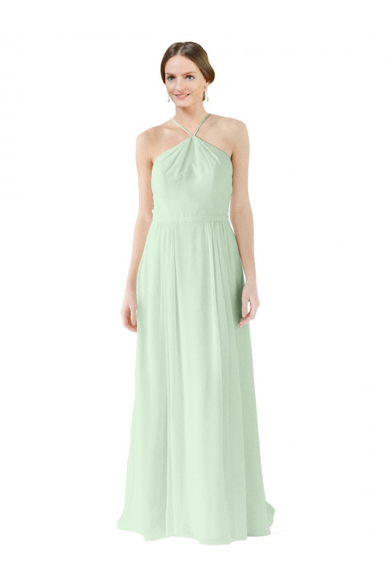 A-Line Halter Neck Soft Chiffon Long Sage Bridesmaid Dress Barrie