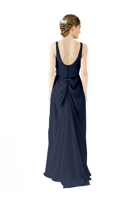 A-Line Scoop Neck Soft Chiffon Long Dark Navy Bridesmaid Dress Barrie
