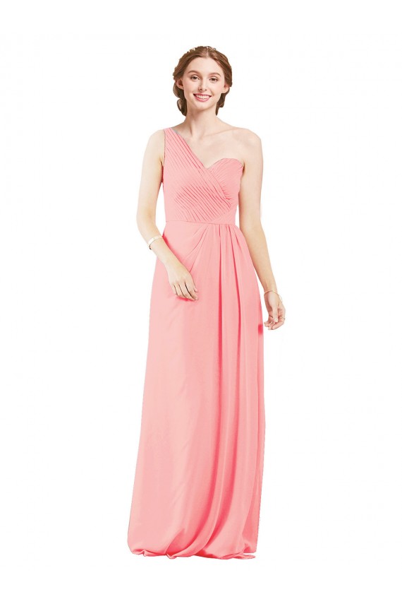A-Line Sweetheart Soft Chiffon Long Salmon Bridesmaid Dress Barrie