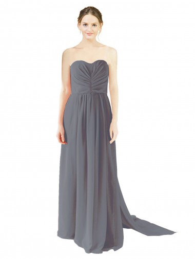 A-Line Sweetheart Chiffon Long Slate Grey Bridesmaid Dress / Evening Dress Barrie