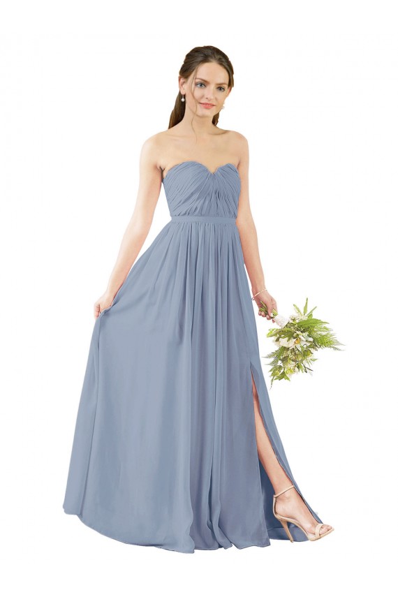 A-Line Sweetheart Soft Chiffon Long Dusty Blue Evening Gowns / Bridesmaid Dress Barrie