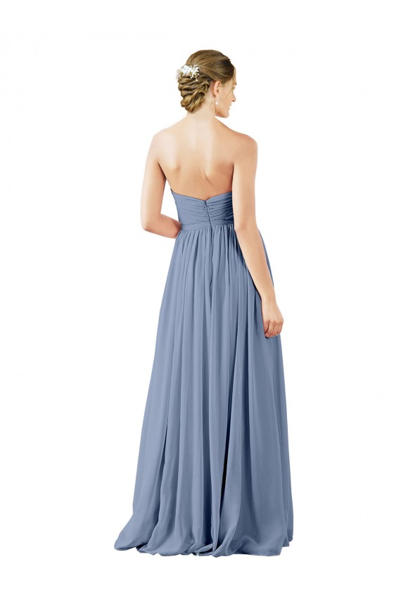 A-Line Sweetheart Soft Chiffon Long Dusty Blue Evening Gowns / Bridesmaid Dress Barrie