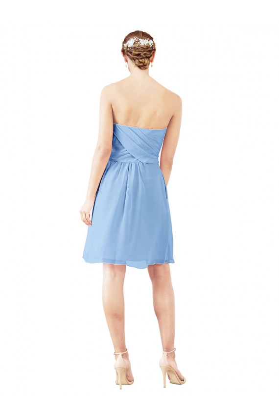A-Line Strapless Soft Chiffon Knee Length Periwinkle Bridesmaid Dress Barrie