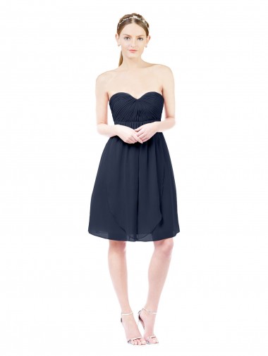 A-Line Sweetheart Soft Chiffon Knee Length Dark Navy Bridesmaid Dress Barrie