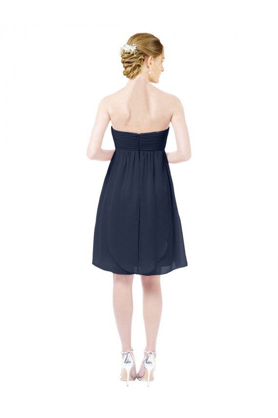 A-Line Sweetheart Soft Chiffon Knee Length Dark Navy Bridesmaid Dress Barrie