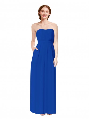 Sheath Sweetheart Soft Chiffon Long Royal Blue Bridesmaid Dress Barrie