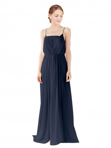 A-Line Spaghetti straps Chiffon Long Dark Navy Bridesmaid Dress / Evening Gowns Barrie