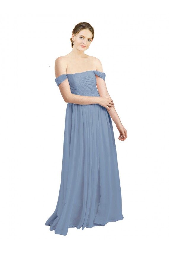 A-Line Sweetheart Soft Chiffon Long Dusty Blue Formal Dress / Bridesmaid Dress Barrie