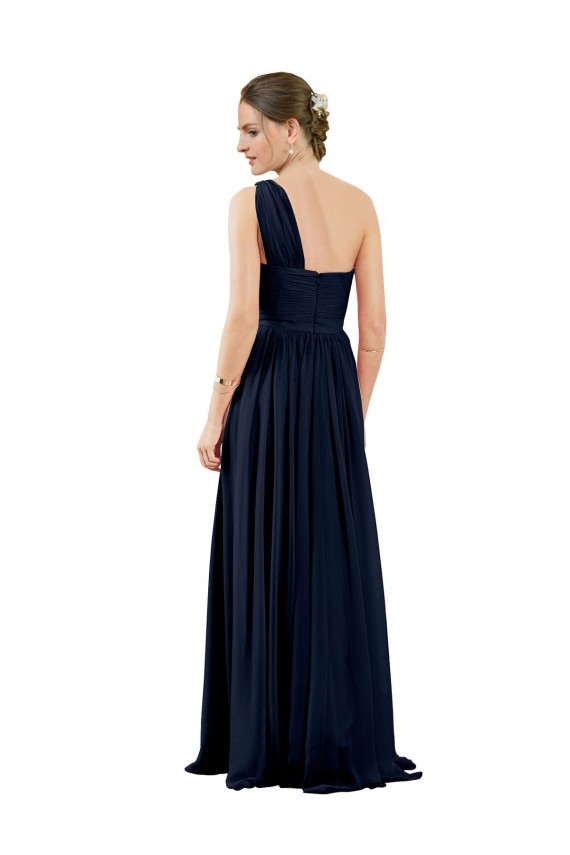 A-Line One Shoulder Chiffon Long Dark Navy Bridesmaid Dress / Evening Dress Barrie