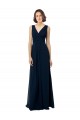 A-Line V-Neck Chiffon Long Dark Navy Bridal Party Dress Barrie