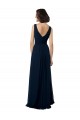 A-Line V-Neck Chiffon Long Dark Navy Bridal Party Dress Barrie
