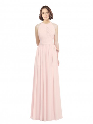 A-Line Halter Neck Soft Chiffon Long Pink Bridesmaid Dress Barrie