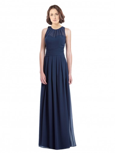A-Line Halter Neck Chiffon Long Floor Length Dark Navy Bridesmaid Dress Barrie