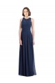 A-Line Halter Neck Chiffon Long Floor Length Dark Navy Bridesmaid Dress Barrie