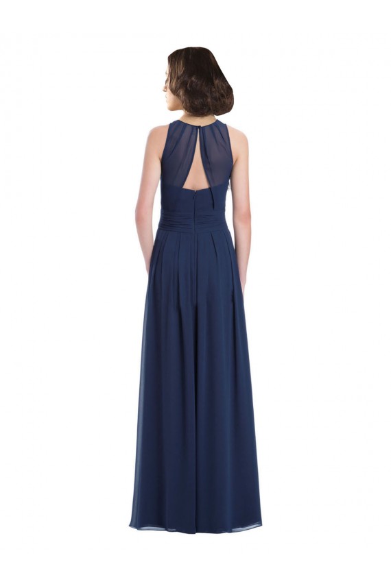 A-Line Halter Neck Chiffon Long Floor Length Dark Navy Bridesmaid Dress Barrie