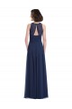 A-Line Halter Neck Chiffon Long Floor Length Dark Navy Bridesmaid Dress Barrie