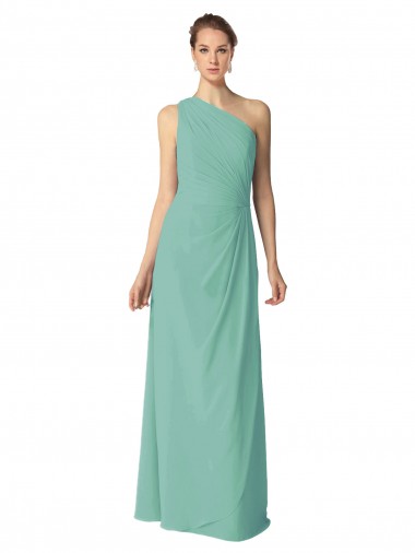 A-Line One Shoulder Soft Chiffon Long Jade Bridesmaid Dress Barrie