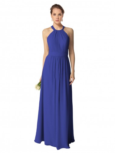 A-Line Halter Neck Soft Chiffon Long Royal Blue Evening Dress / Bridesmaid Dress Barrie