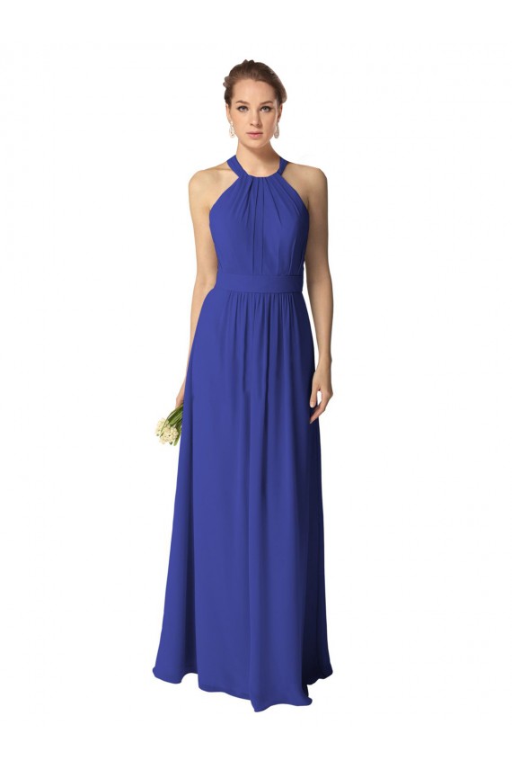 A-Line Halter Neck Soft Chiffon Long Royal Blue Evening Dress / Bridesmaid Dress Barrie