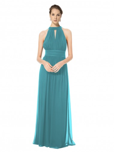 A-Line Halter Neck Soft Chiffon Long Hunter Bridesmaid Dress Barrie