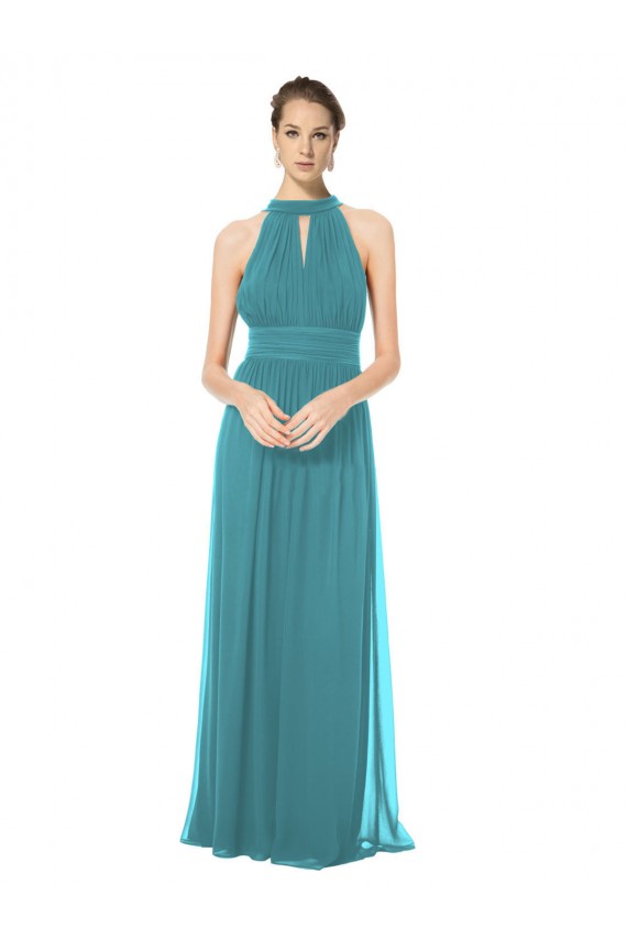A-Line Halter Neck Soft Chiffon Long Hunter Bridesmaid Dress Barrie