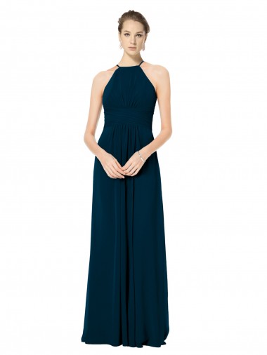 A-Line Halter Neck Soft Chiffon Long Midnight Green Bridesmaid Dress Barrie