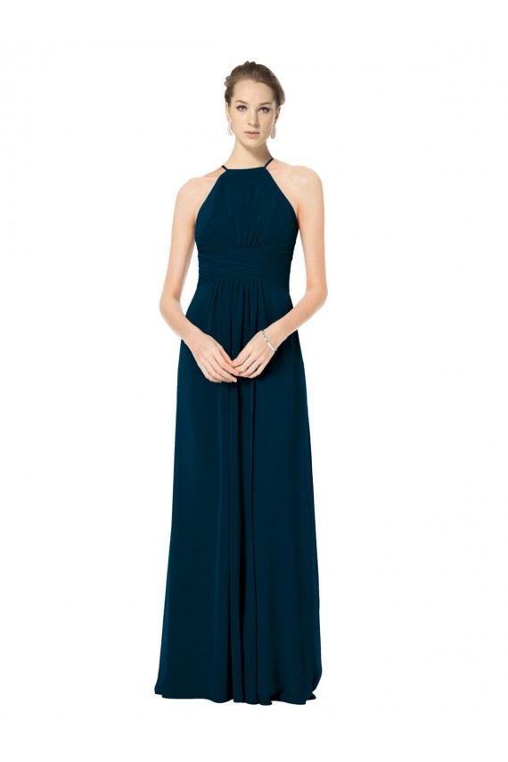 A-Line Halter Neck Soft Chiffon Long Midnight Green Bridesmaid Dress Barrie