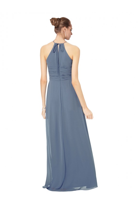A-Line Halter Neck Soft Chiffon Long Midnight Green Bridesmaid Dress Barrie