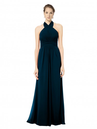 A-Line Halter Neck Soft Chiffon Long Midnight Green Formal Dress / Bridesmaid Dress Barrie
