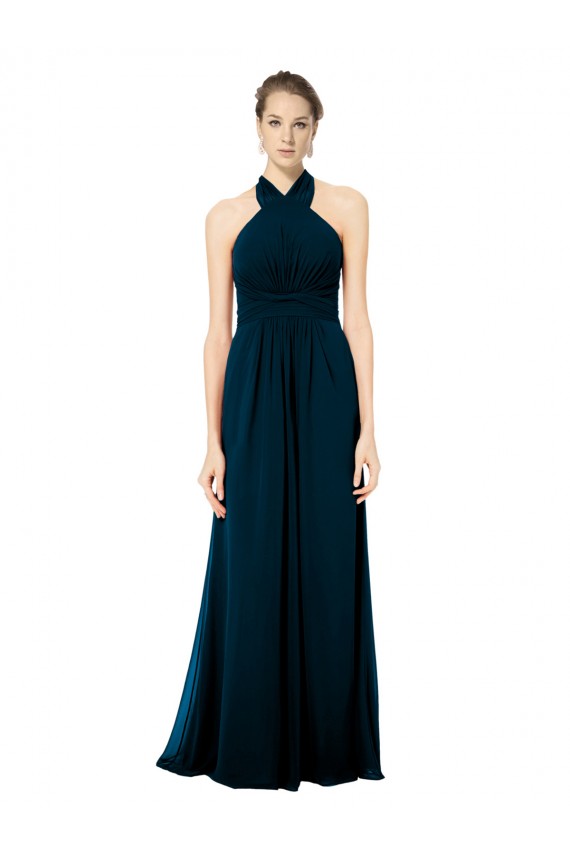A-Line Halter Neck Soft Chiffon Long Midnight Green Formal Dress / Bridesmaid Dress Barrie