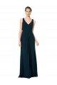 A-Line V-Neck Soft Chiffon Long Midnight Green Bridesmaid Dress Barrie