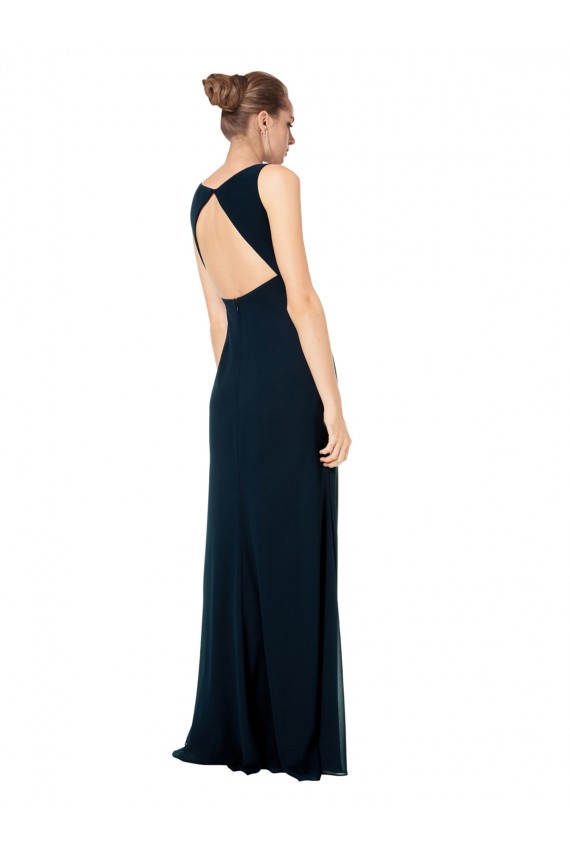 A-Line V-Neck Soft Chiffon Long Midnight Green Bridesmaid Dress Barrie