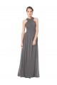 A-Line Halter Neck Soft Chiffon Long Stormy Silver Bridesmaid Dress Barrie