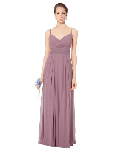 A-Line V-Neck Soft Chiffon Long Pink Bridesmaid Gowns Barrie