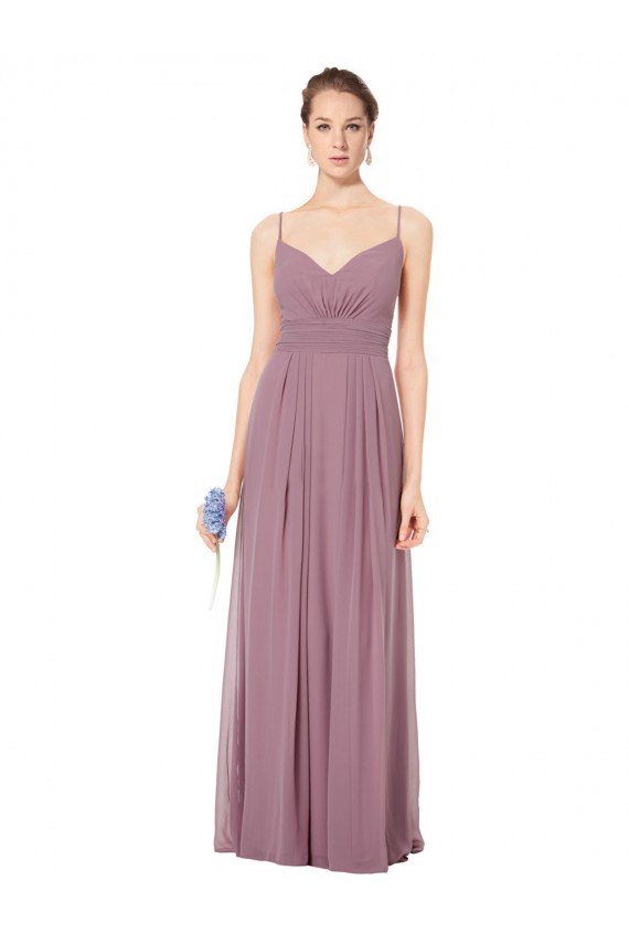 A-Line V-Neck Soft Chiffon Long Pink Bridesmaid Gowns Barrie